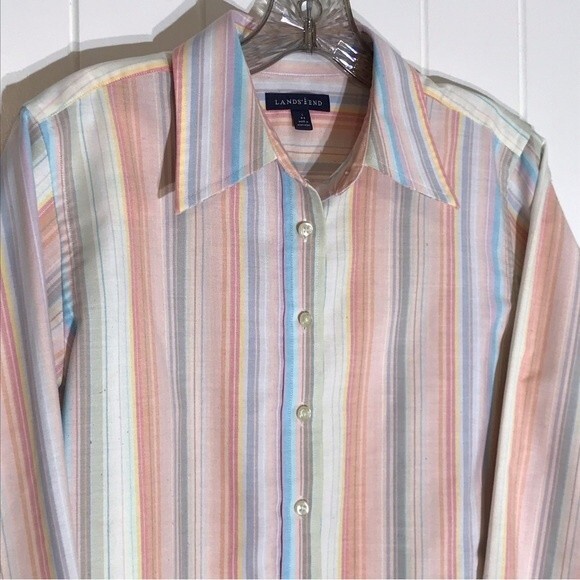 Land's End Striped Button Up Shirt SMALL Size 6-8 - Picture 3 of 9